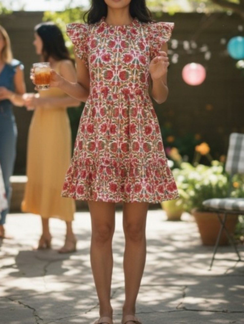 Caroline Constas Strawberry Flutter Sleeve Mini Dress Size M Feminine Vacation
